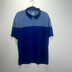 Adidas Golf Polo‎ Shirt Men XL Blue Heather 3 Stripes Colorblock Performance